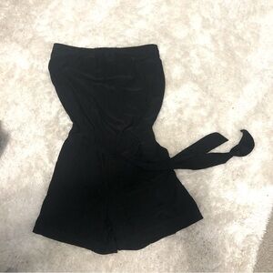 WHBM black strapless romper with attached tie belt XS